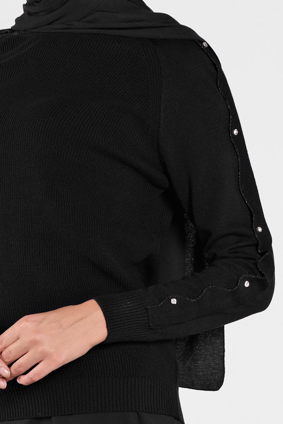 Tesettür giyim SİYAH TAŞ İŞLEMELİ SİM DETAYLI TRİKO KAZAK  3232 