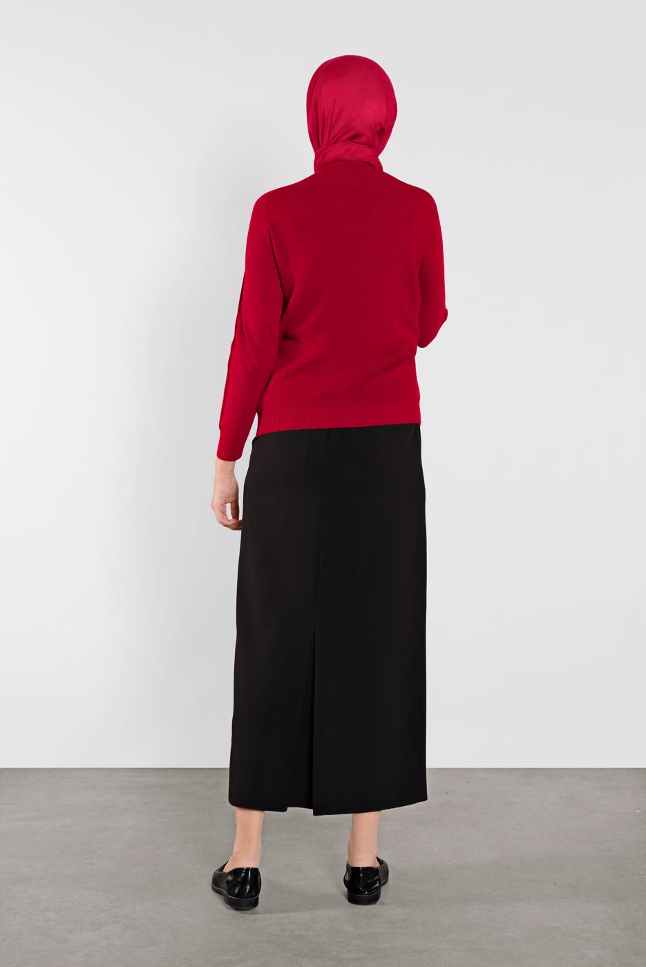 Tesettür giyim KIRMIZI TAŞ İŞLEMELİ SİM DETAYLI TRİKO KAZAK  3232 