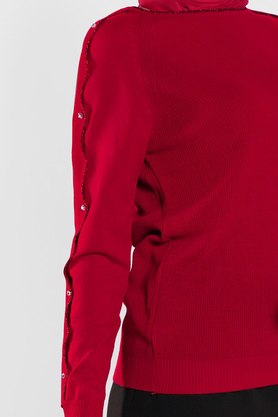 Tesettür giyim KIRMIZI TAŞ İŞLEMELİ SİM DETAYLI TRİKO KAZAK  3232 