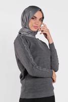 Tesettür giyim GRİ TAŞ İŞLEMELİ SİM DETAYLI TRİKO KAZAK  3232 