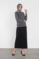 Tesettür giyim GRİ TAŞ İŞLEMELİ SİM DETAYLI TRİKO KAZAK  3232 