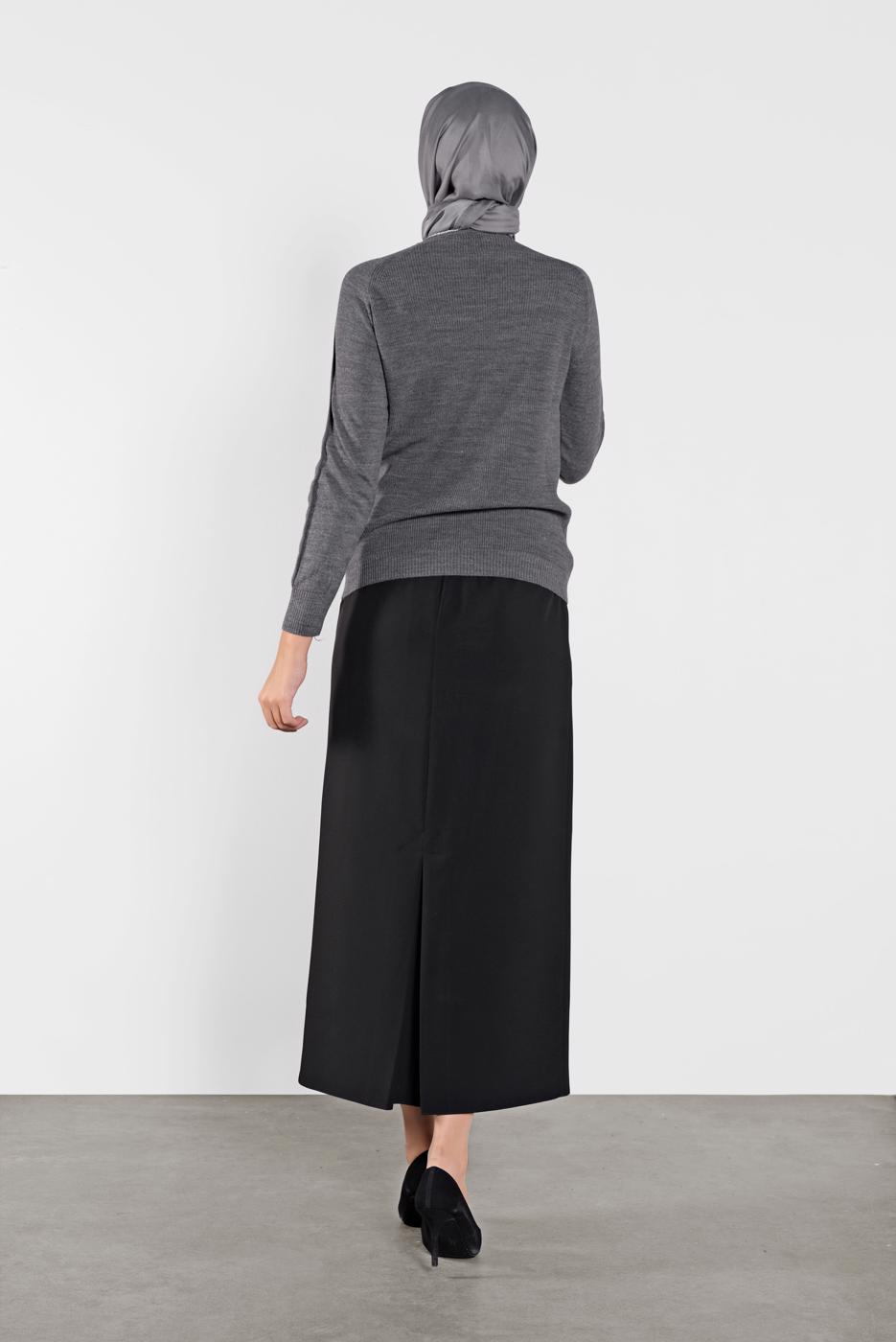 Tesettür giyim GRİ TAŞ İŞLEMELİ SİM DETAYLI TRİKO KAZAK  3232 