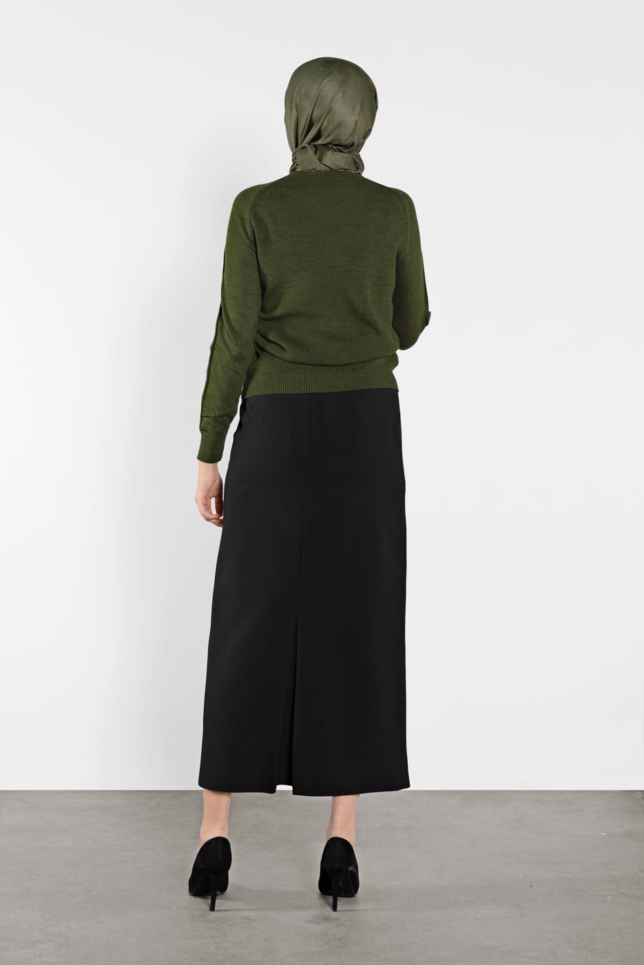 Tesettür giyim HAKİ TAŞ İŞLEMELİ SİM DETAYLI TRİKO KAZAK  3232 