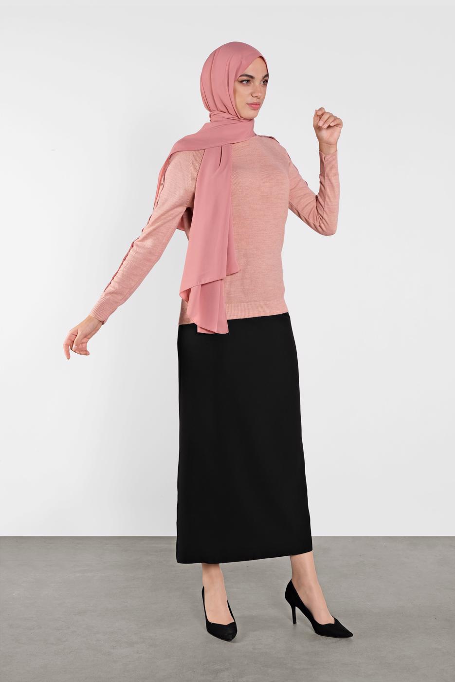 Tesettür giyim PUDRA TAŞ İŞLEMELİ SİM DETAYLI TRİKO KAZAK  3232 
