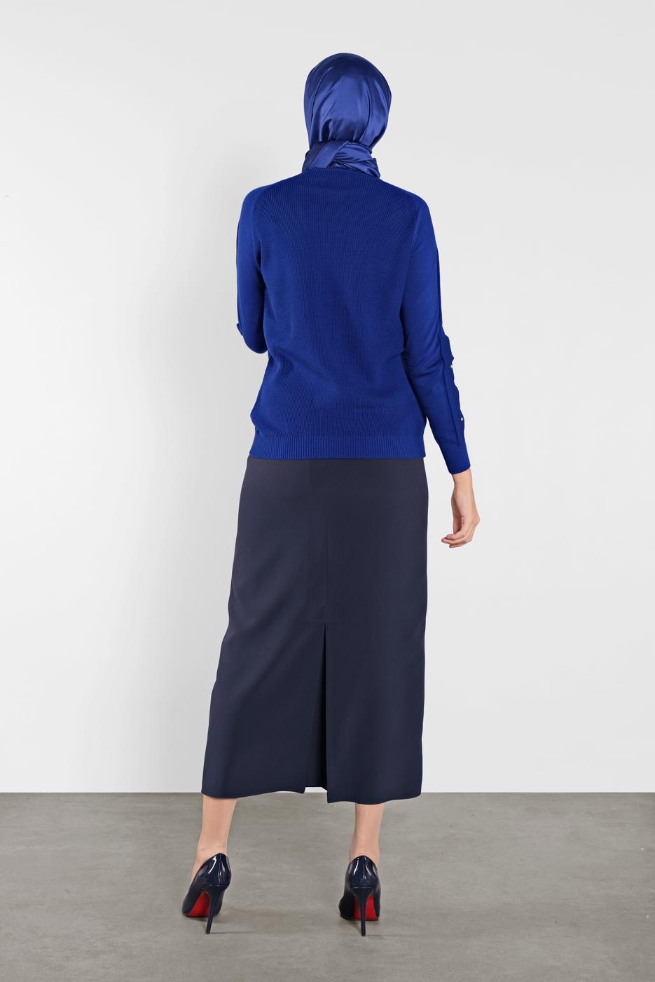 Tesettür giyim LACİVERT TAŞ İŞLEMELİ SİM DETAYLI TRİKO KAZAK  3232 