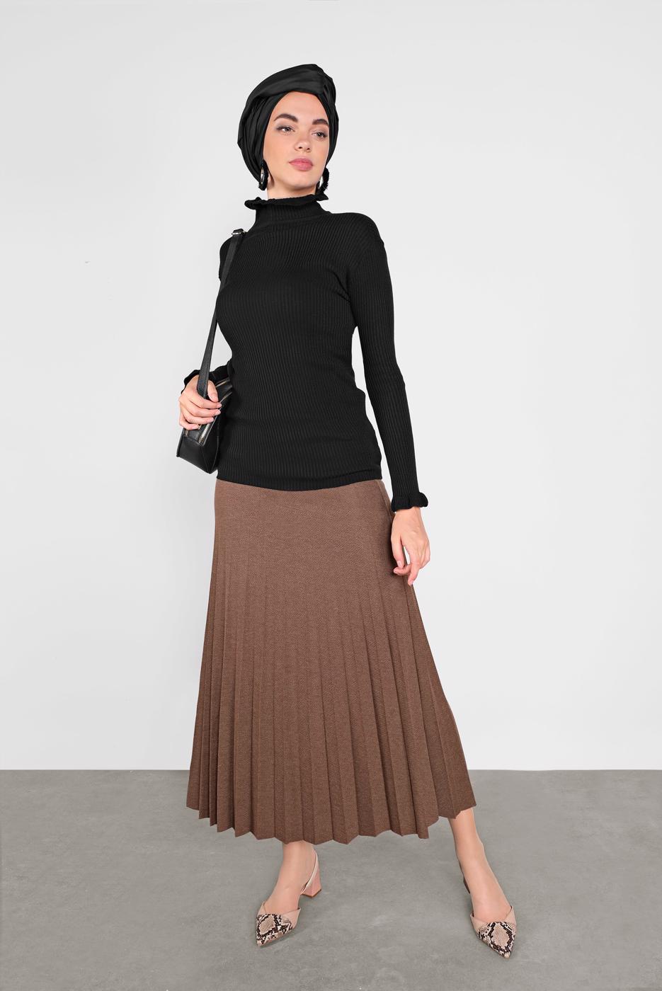 Tesettür giyim SİYAH FIRFIRLI TRİKO BOĞAZLI KAZAK 4302 