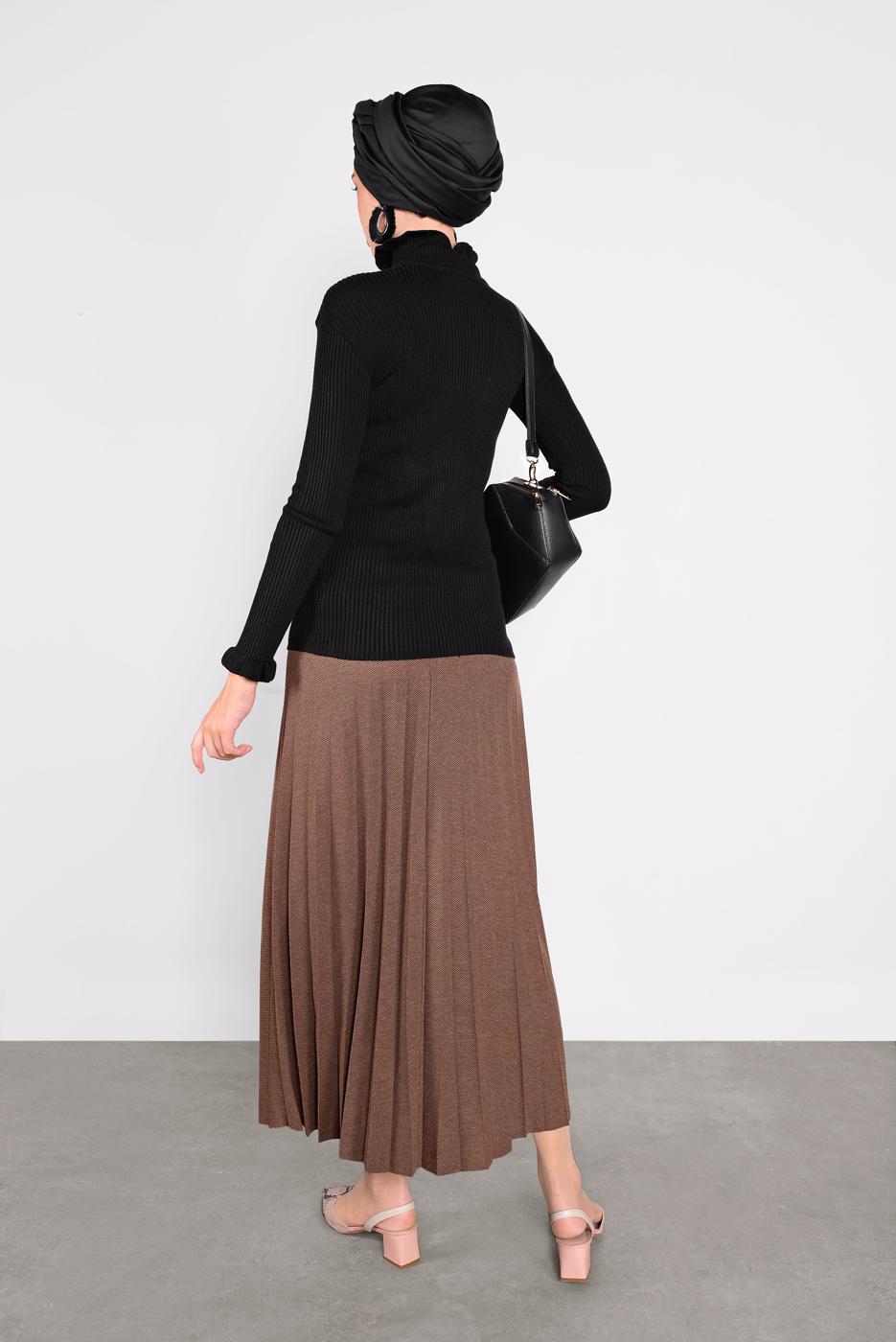 Tesettür giyim SİYAH FIRFIRLI TRİKO BOĞAZLI KAZAK 4302 