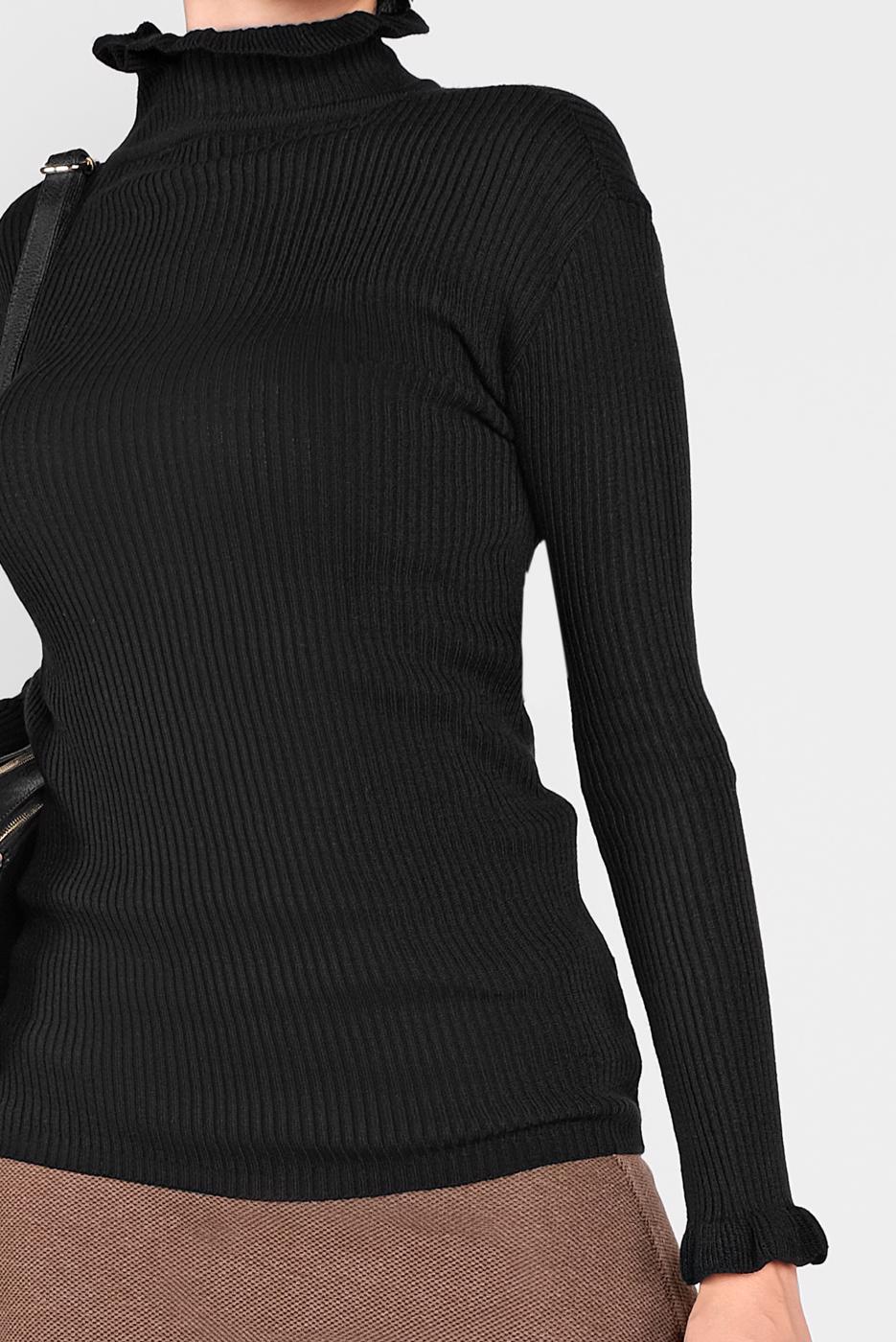 Tesettür giyim SİYAH FIRFIRLI TRİKO BOĞAZLI KAZAK 4302 