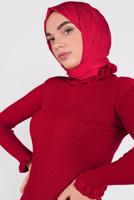 Tesettür giyim KIRMIZI FIRFIRLI TRİKO BOĞAZLI KAZAK 4302 