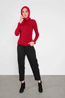 Tesettür giyim KIRMIZI FIRFIRLI TRİKO BOĞAZLI KAZAK 4302 