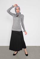 Tesettür giyim GRİ FIRFIRLI TRİKO BOĞAZLI KAZAK 4302 