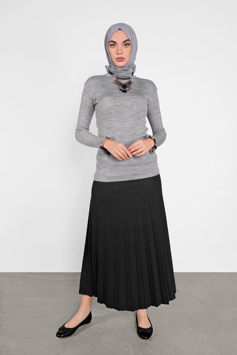 Tesettür giyim GRİ FIRFIRLI TRİKO BOĞAZLI KAZAK 4302 