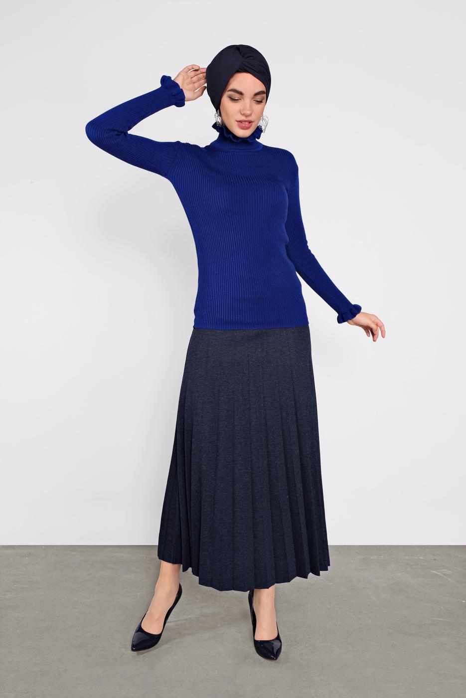 Tesettür giyim LACİVERT FIRFIRLI TRİKO BOĞAZLI KAZAK 4302 