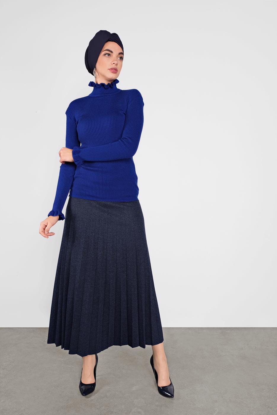 Tesettür giyim LACİVERT FIRFIRLI TRİKO BOĞAZLI KAZAK 4302 