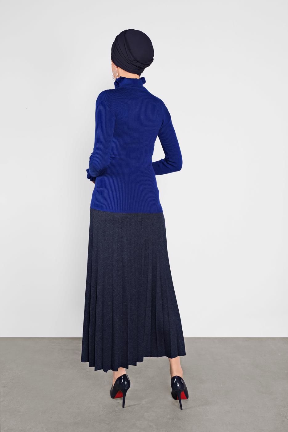 Tesettür giyim LACİVERT FIRFIRLI TRİKO BOĞAZLI KAZAK 4302 