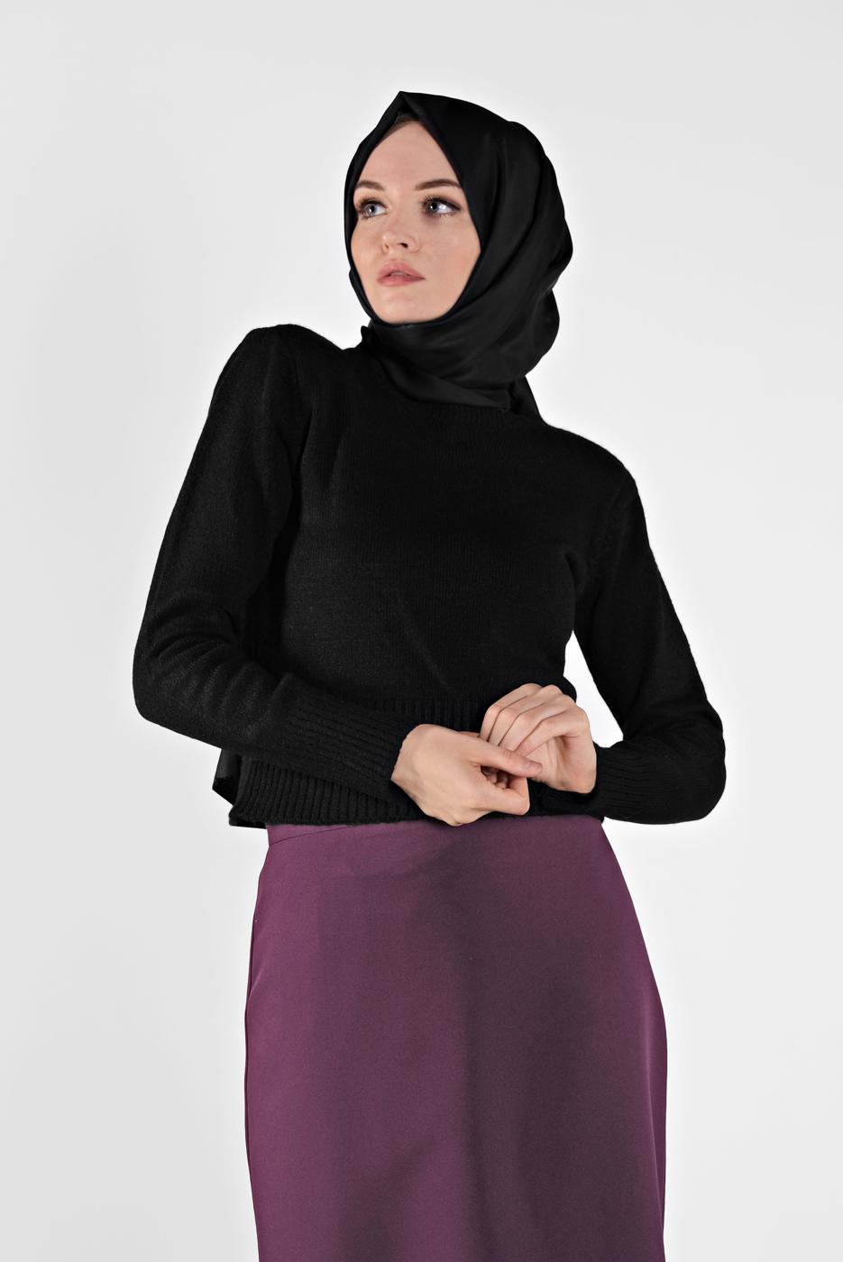 Vêtements hijab NOIR PULL EN TRICOT À COL ROND 4526