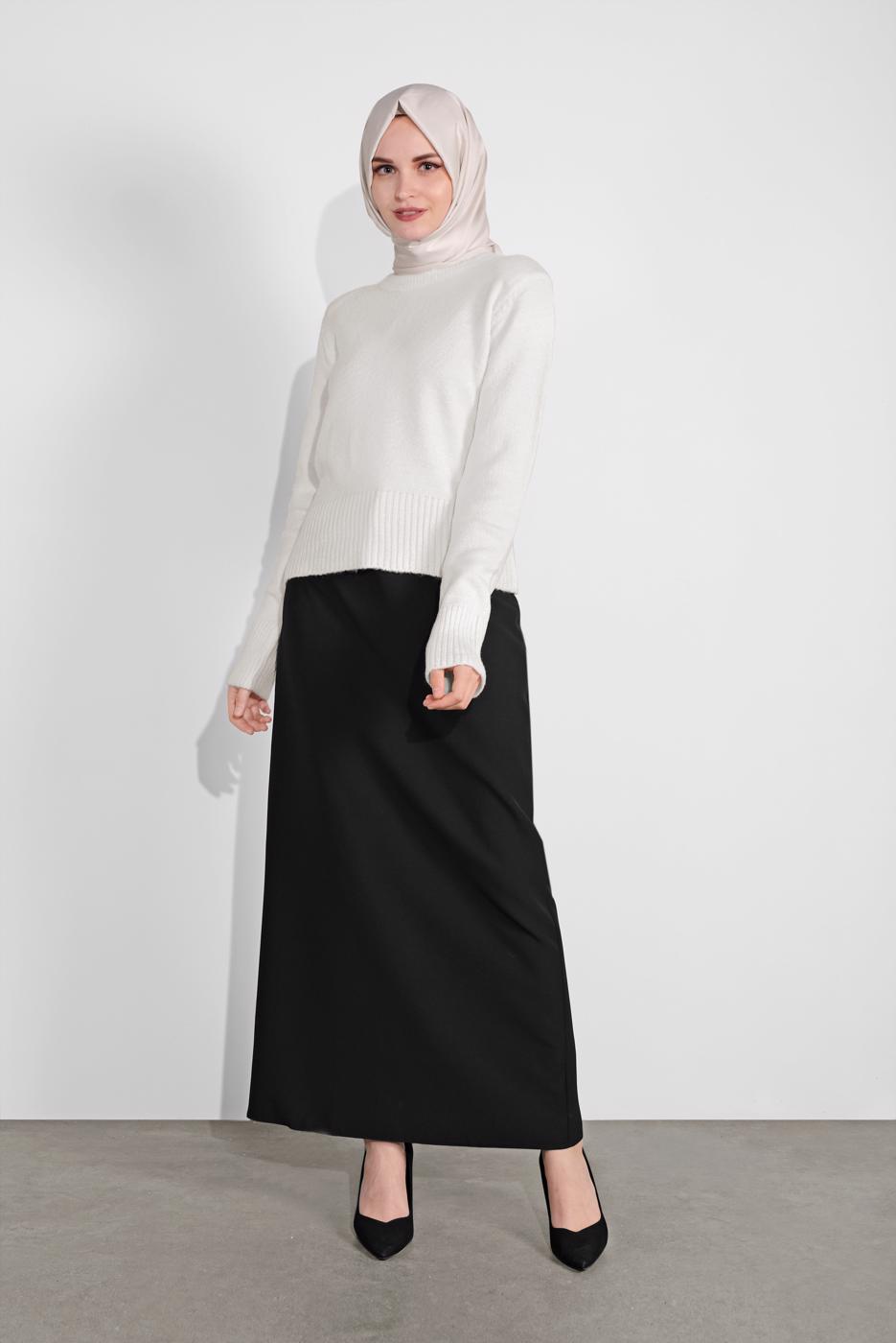 Tesettür giyim KREM BİSİKLET YAKA TRİKO KAZAK 4526 