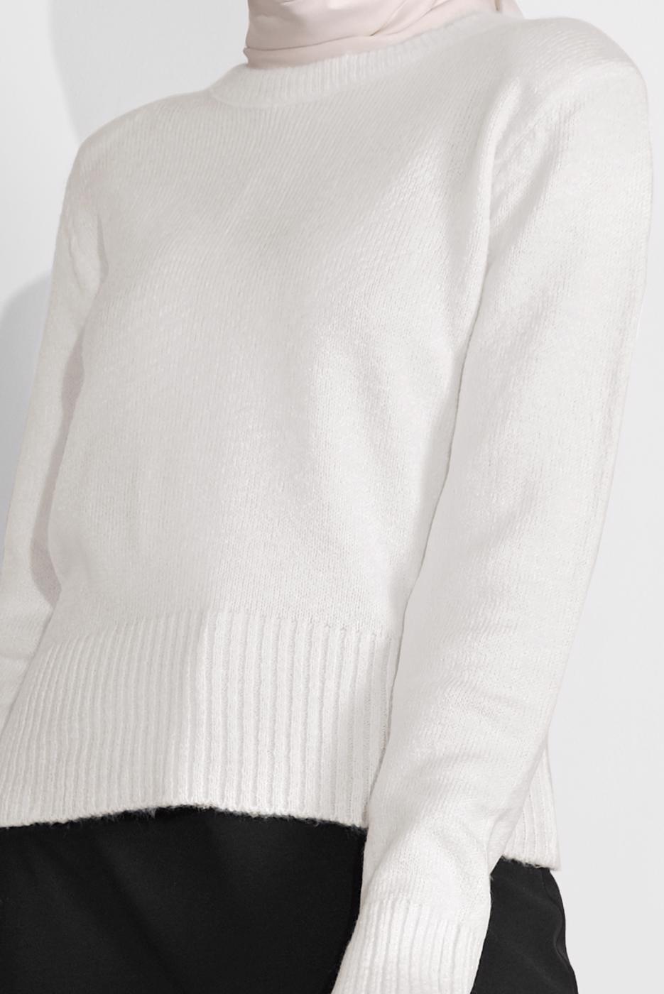 Tesettür giyim KREM BİSİKLET YAKA TRİKO KAZAK 4526 