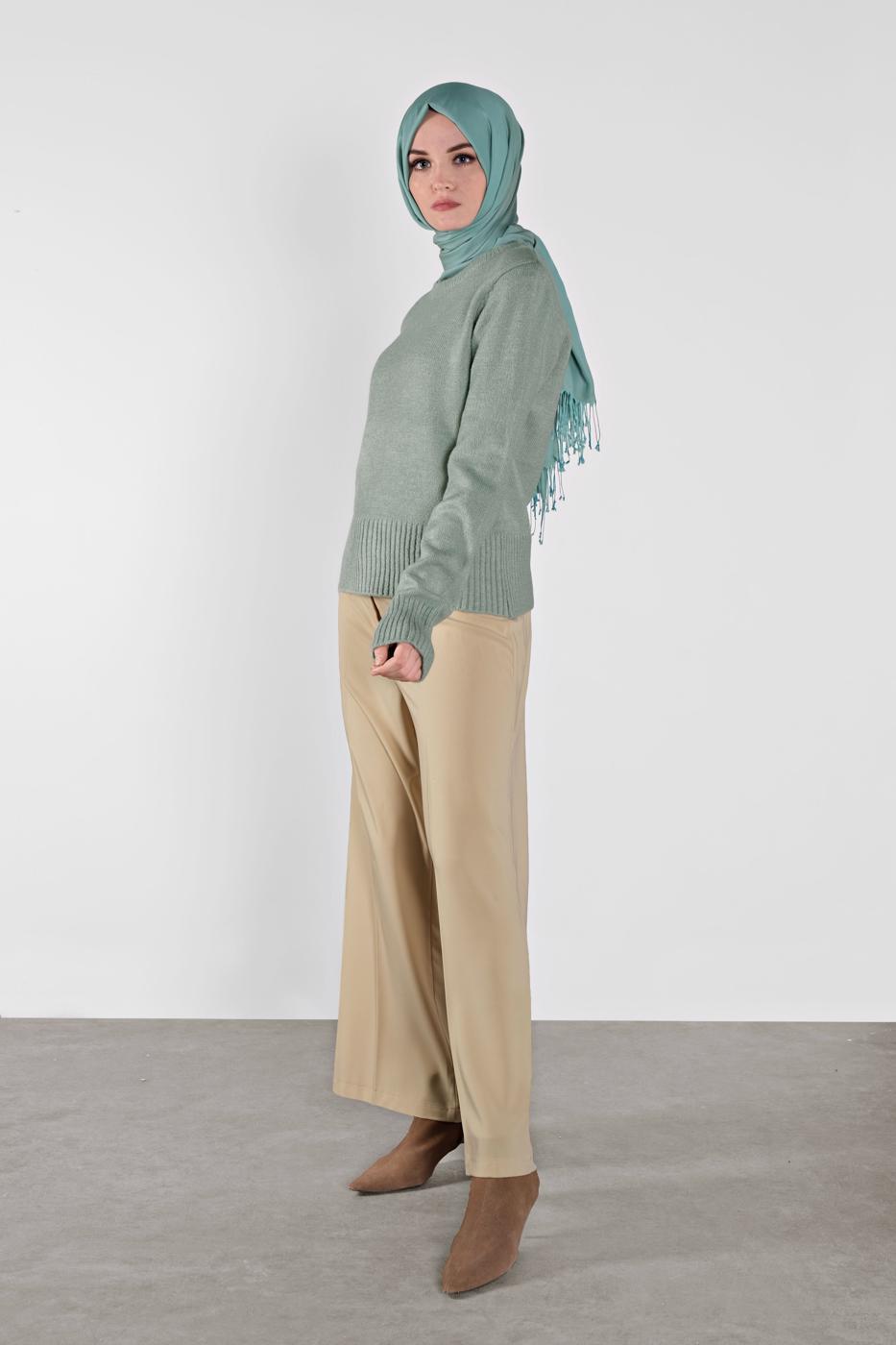 Tesettür giyim YEŞİL BİSİKLET YAKA TRİKO KAZAK 4526 