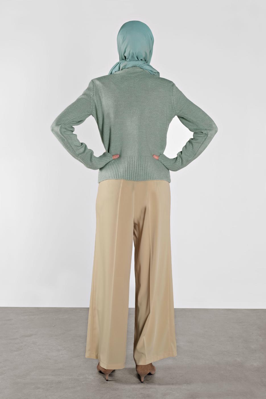 Tesettür giyim YEŞİL BİSİKLET YAKA TRİKO KAZAK 4526 