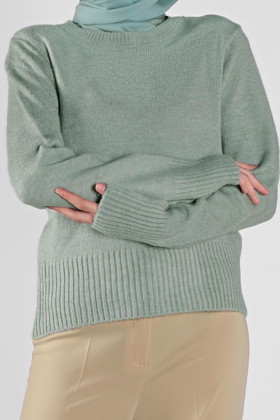 Tesettür giyim YEŞİL BİSİKLET YAKA TRİKO KAZAK 4526 