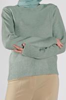 Tesettür giyim YEŞİL BİSİKLET YAKA TRİKO KAZAK 4526 