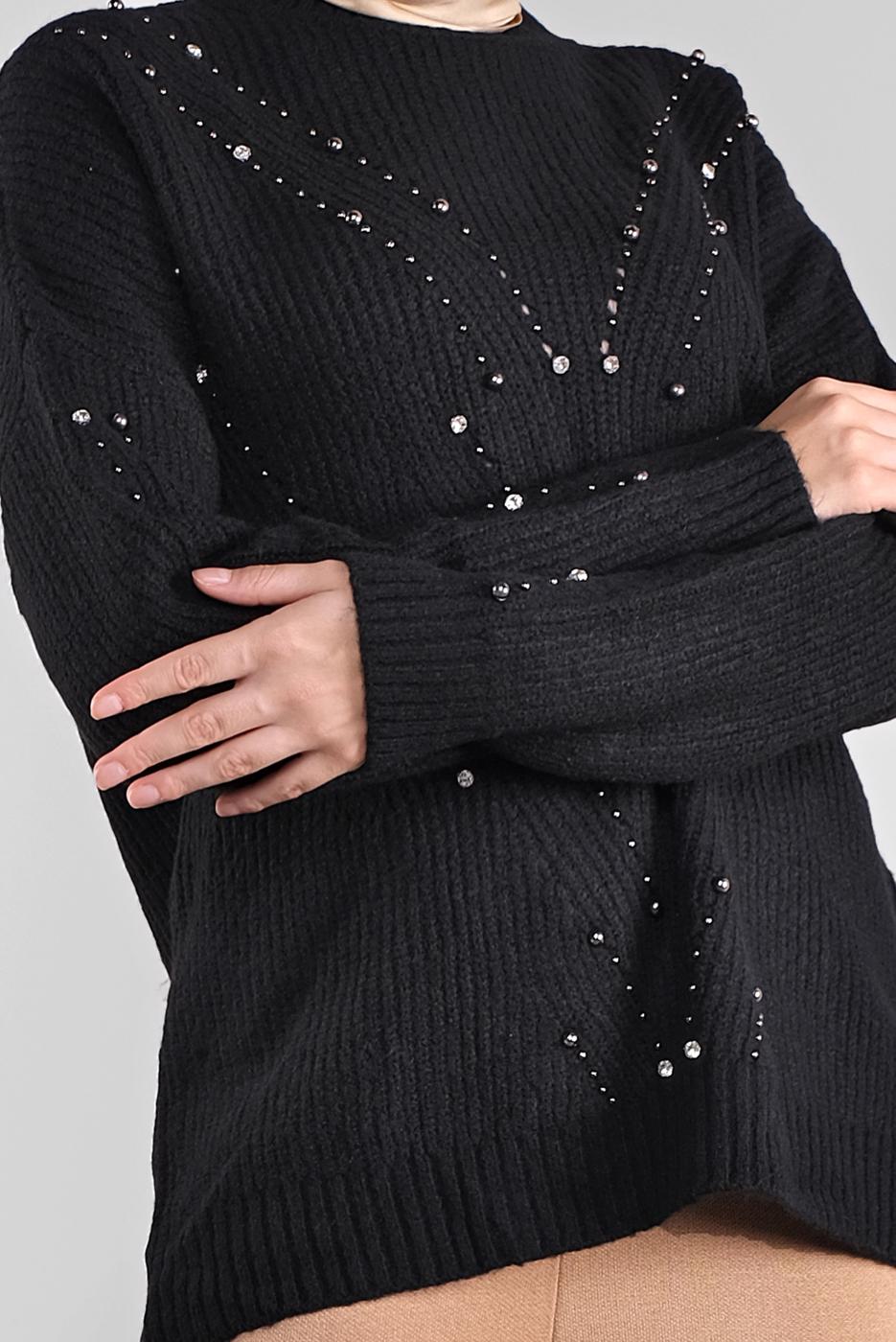 Vêtements hijab NOIR PULL EN TRICOT À VERROTERIES 5605