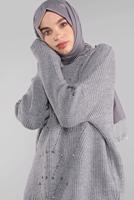 Tesettür giyim GRİ TAŞLI TRİKO KAZAK 5605 