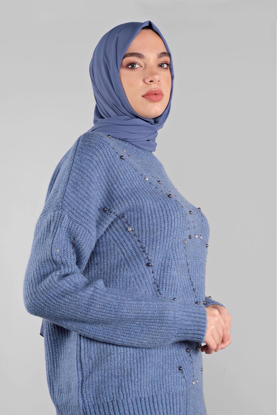 Tesettür giyim LACİVERT TAŞLI TRİKO KAZAK 5605 