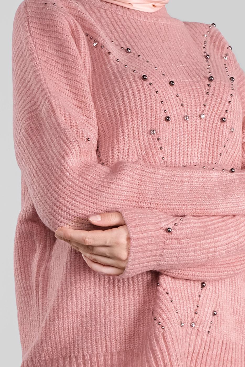 Vêtements hijab ROSE PULL EN TRICOT À VERROTERIES 5605