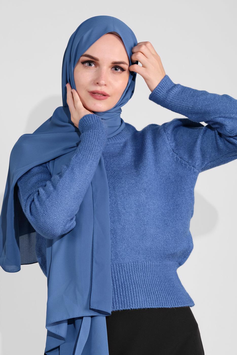 Tesettür giyim LACİVERT BİSİKLET YAKA TRİKO KAZAK 6106 