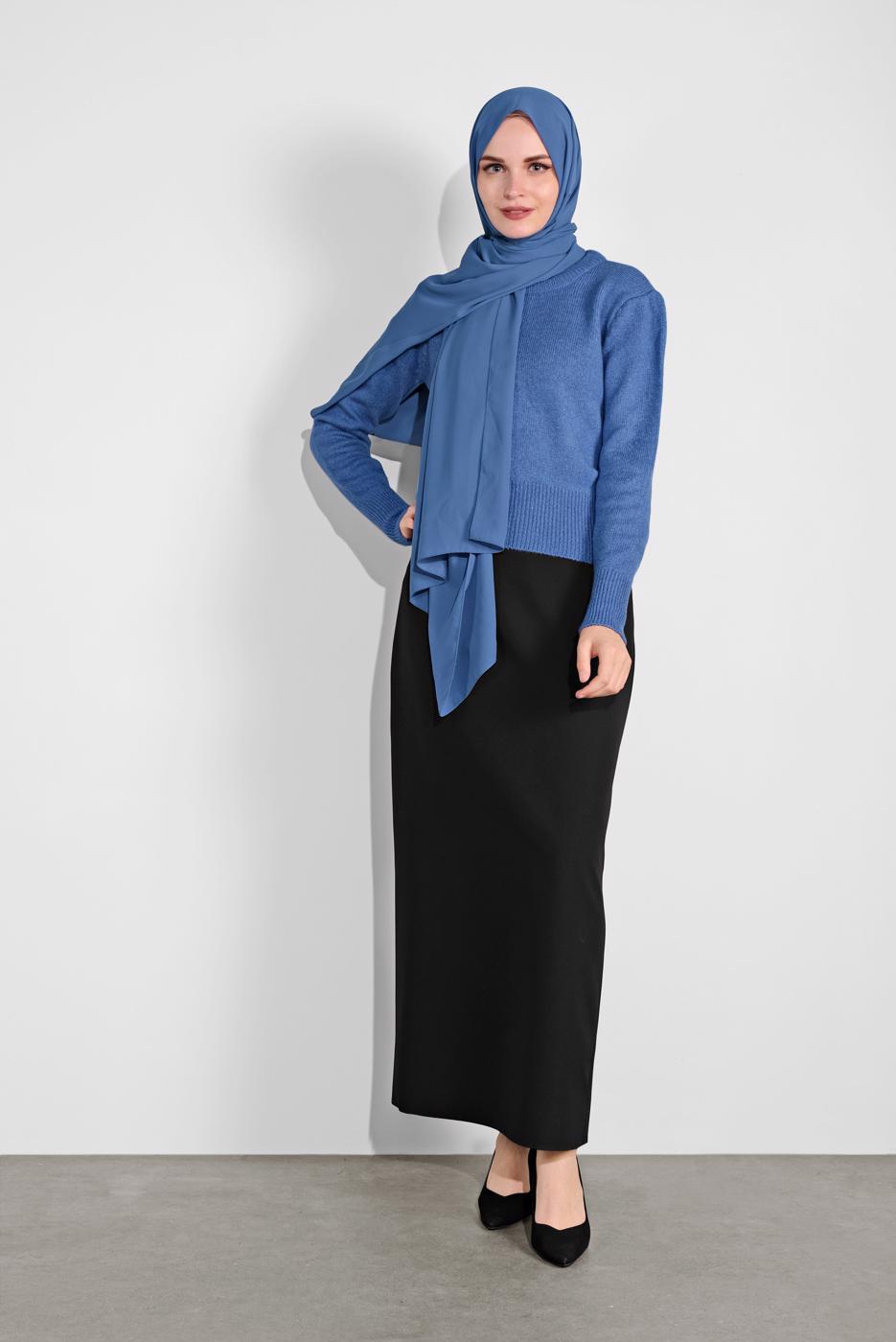 Tesettür giyim LACİVERT BİSİKLET YAKA TRİKO KAZAK 6106 