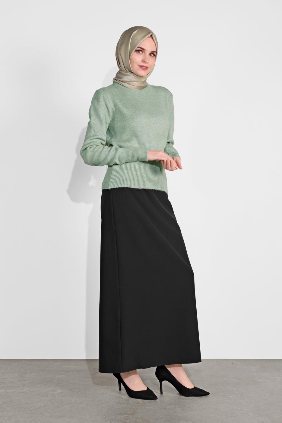 Tesettür giyim YEŞİL BİSİKLET YAKA TRİKO KAZAK 6106 