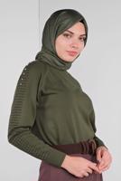 Tesettür giyim HAKİ TAŞ VE SİM DETAYLI TRİKO KAZAK 8132 