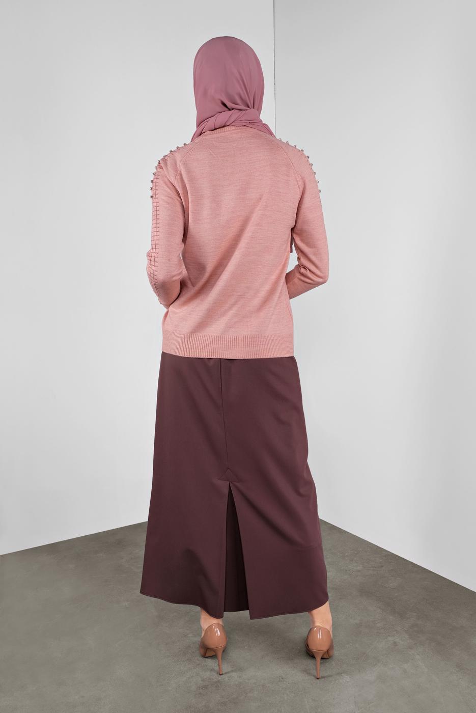 Tesettür giyim PUDRA TAŞ VE SİM DETAYLI TRİKO KAZAK 8132 