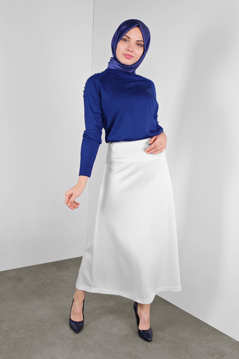 Tesettür giyim LACİVERT TAŞ VE SİM DETAYLI TRİKO KAZAK 8132 
