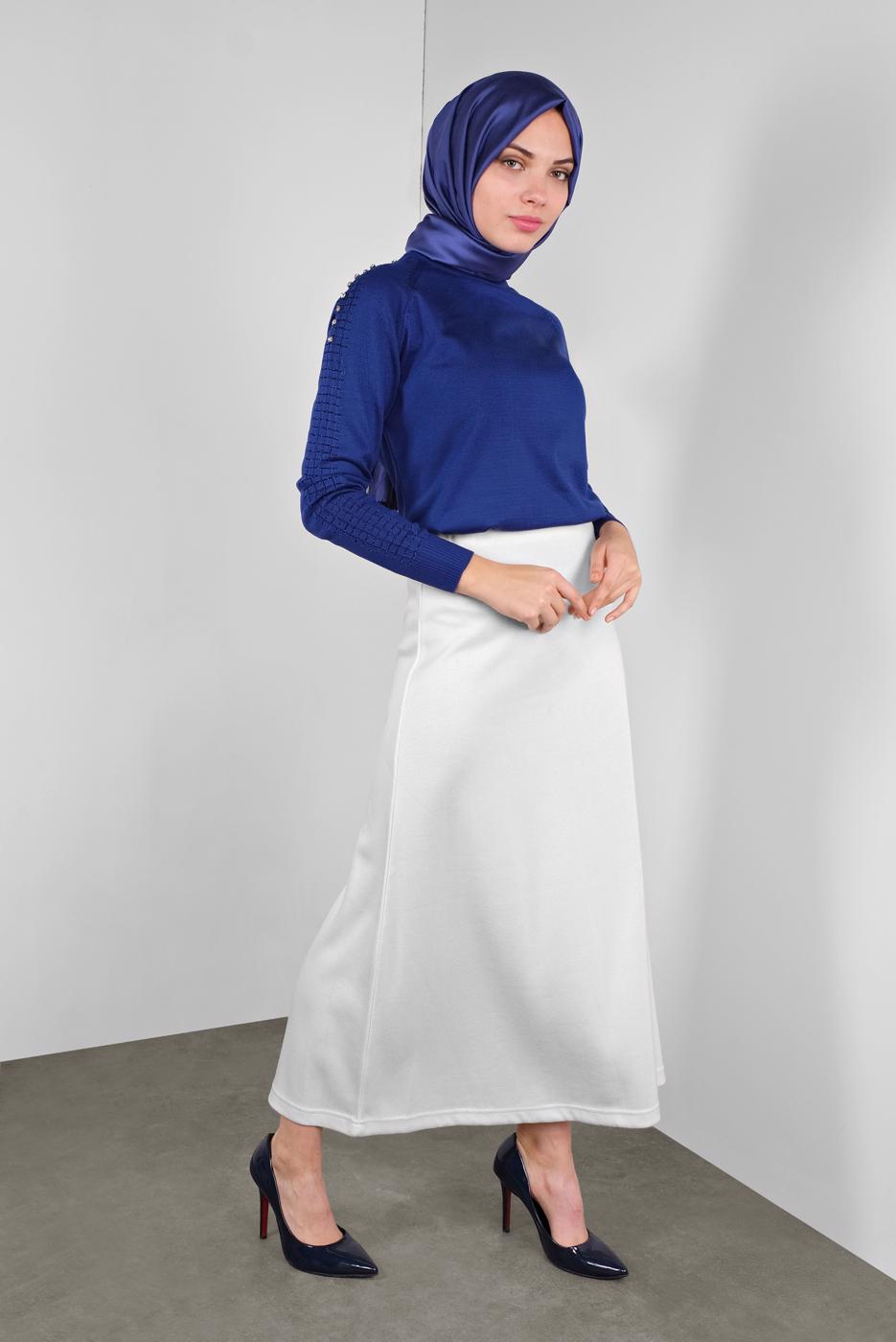 Tesettür giyim LACİVERT TAŞ VE SİM DETAYLI TRİKO KAZAK 8132 