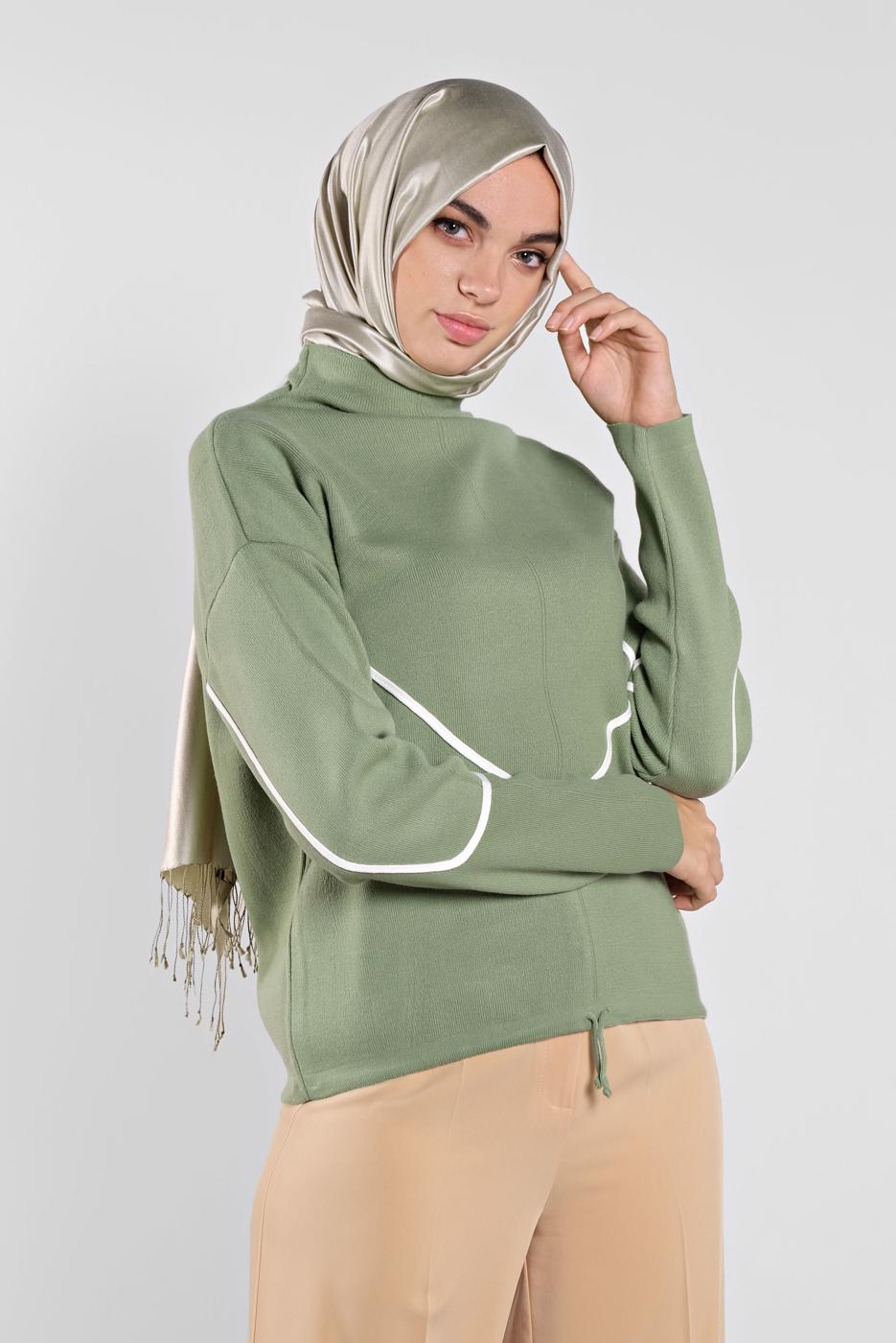 Tesettür giyim YEŞİL ÇİZGİLİ KAZAK 8426