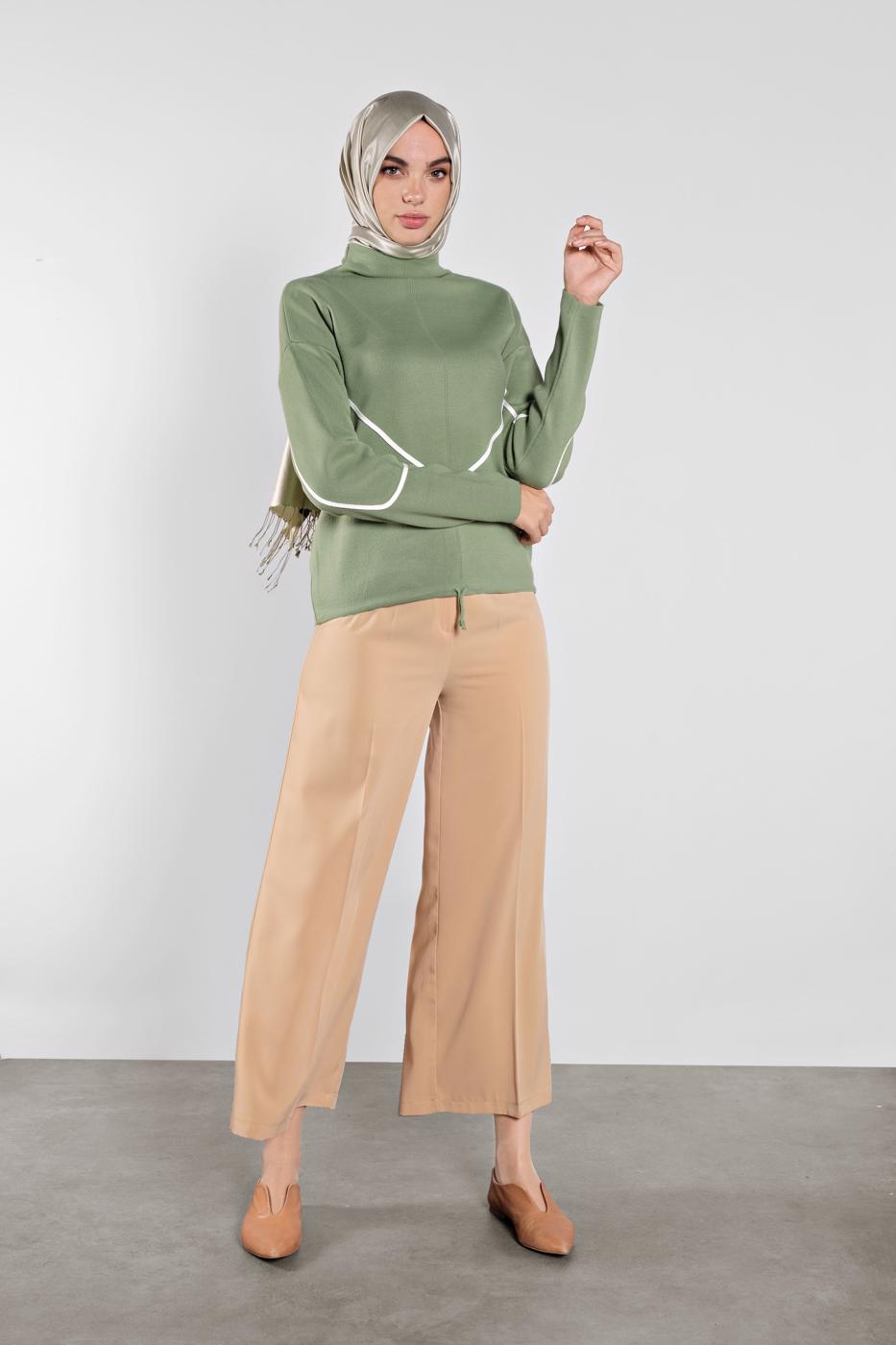 Tesettür giyim YEŞİL ÇİZGİLİ KAZAK 8426