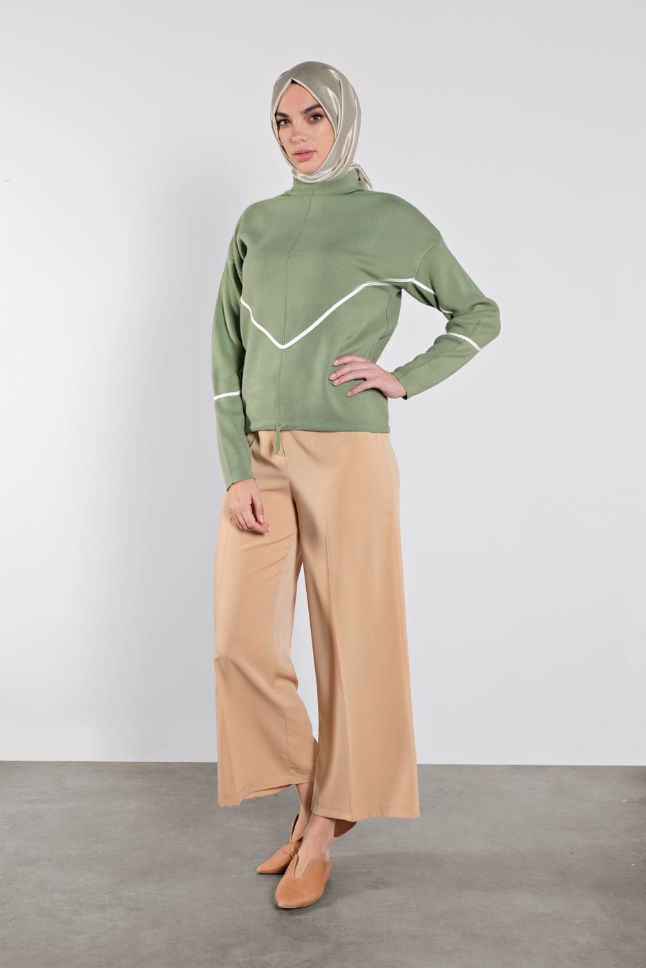 Tesettür giyim YEŞİL ÇİZGİLİ KAZAK 8426