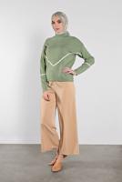 Tesettür giyim YEŞİL ÇİZGİLİ KAZAK 8426