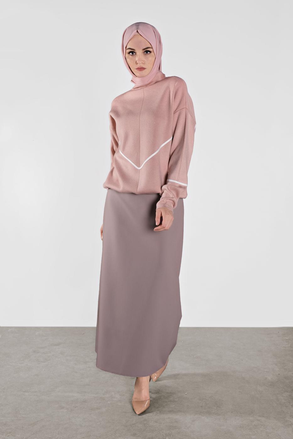 Tesettür giyim PUDRA ÇİZGİLİ KAZAK 8426