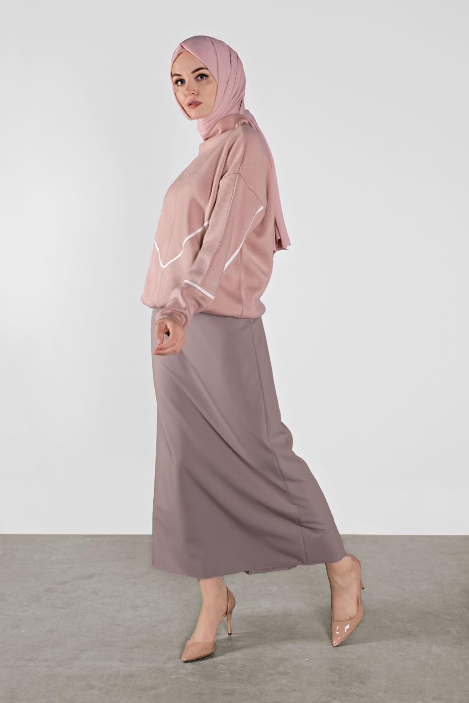 Tesettür giyim PUDRA ÇİZGİLİ KAZAK 8426