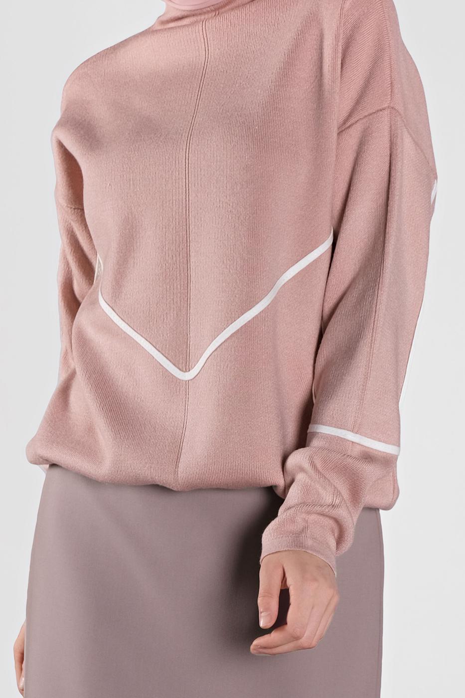 Tesettür giyim PUDRA ÇİZGİLİ KAZAK 8426