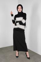 Tesettür giyim SİYAH ÇİZGİLİ SİMLİ TRİKO KAZAK  8605 