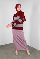 Hijab clothing CLARET RED STRIPPED SPARKLY KNIT SWEATER 8605