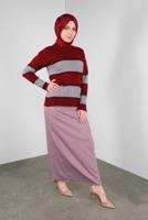 Hijab clothing CLARET RED STRIPPED SPARKLY KNIT SWEATER 8605