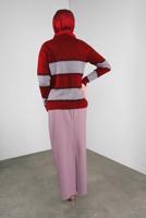 Hijab clothing CLARET RED STRIPPED SPARKLY KNIT SWEATER 8605
