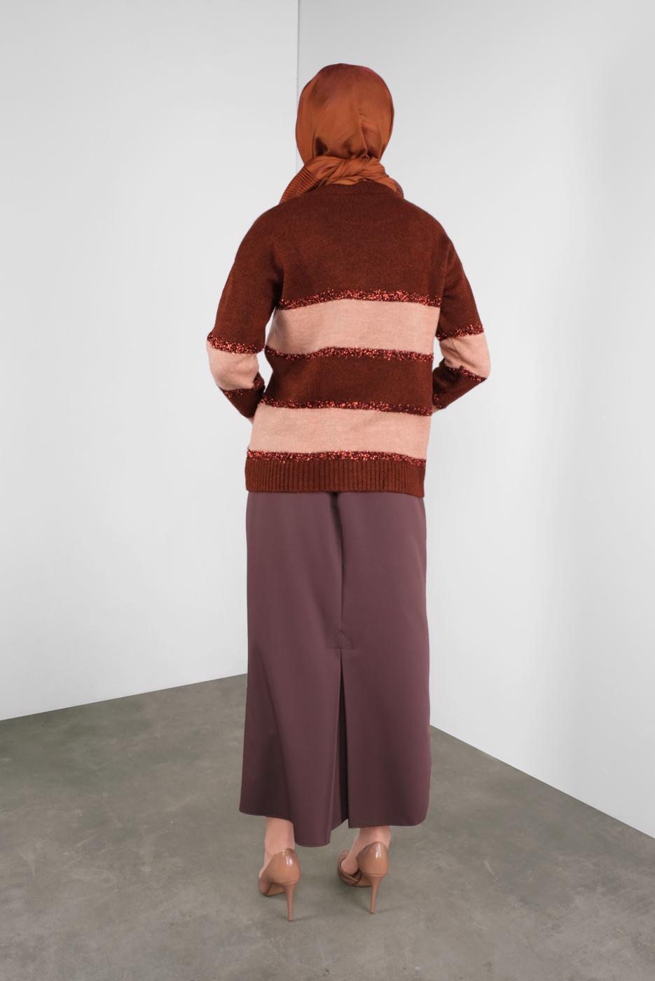 Hijab clothing BROWN STRIPPED SPARKLY KNIT SWEATER 8605