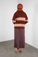 Hijab clothing BROWN STRIPPED SPARKLY KNIT SWEATER 8605